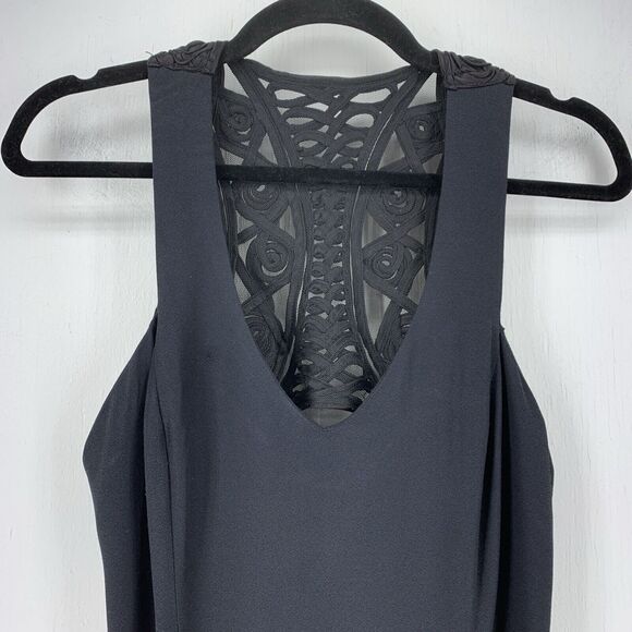 Vtg Jessica McClintock Gunne Sax Dress Ribbon Racer Back Whimsy Goth Gothic Slit - Picture 8 of 8